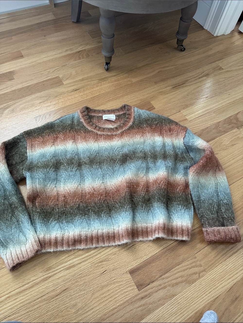 APRICOT Striped Crewneck Sweater in Rust, Teal, and Cream